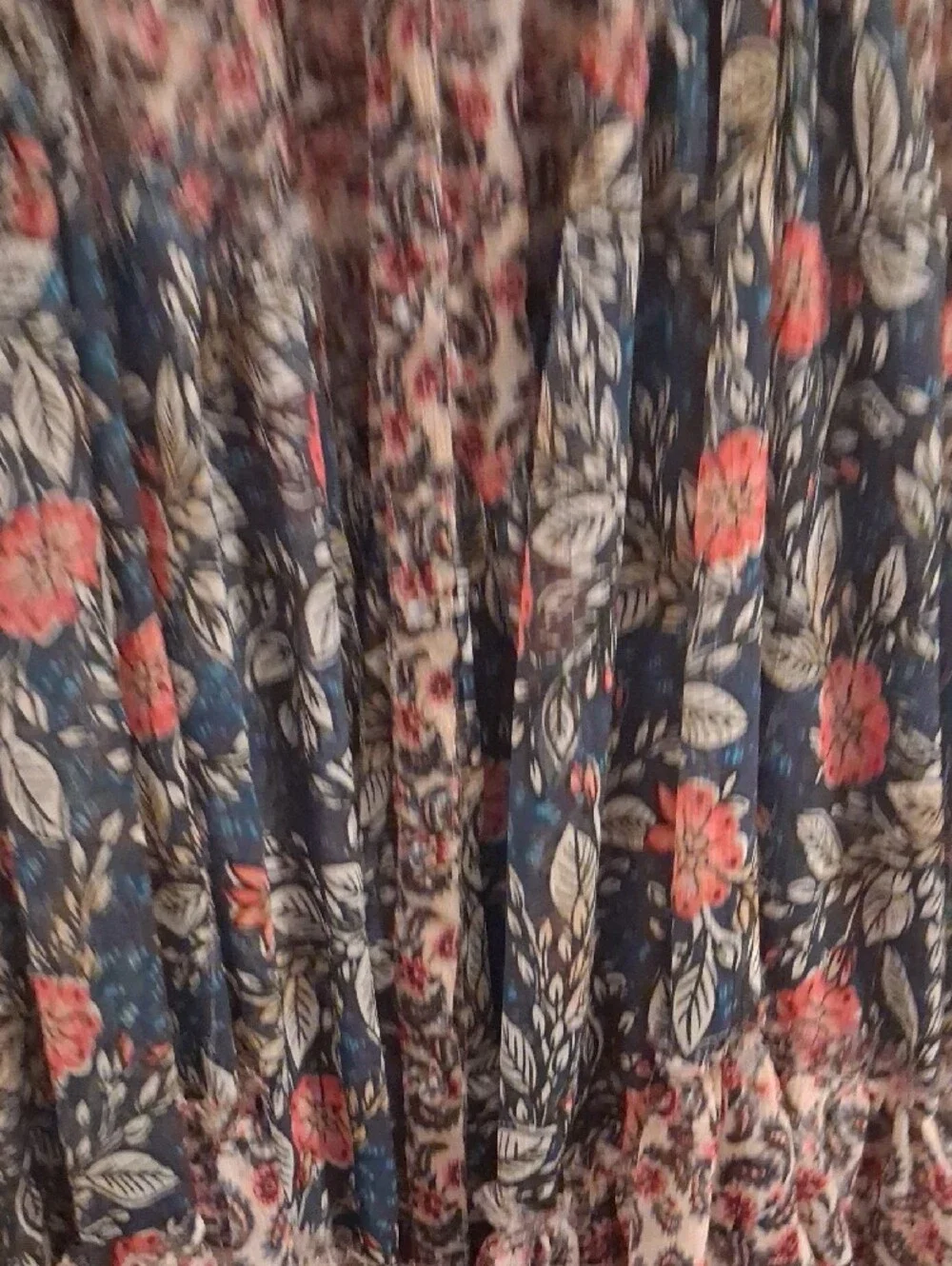 Free People Floral Tiered Maxi Dress in Navy, Beige and Rose - Picture 3 of 11